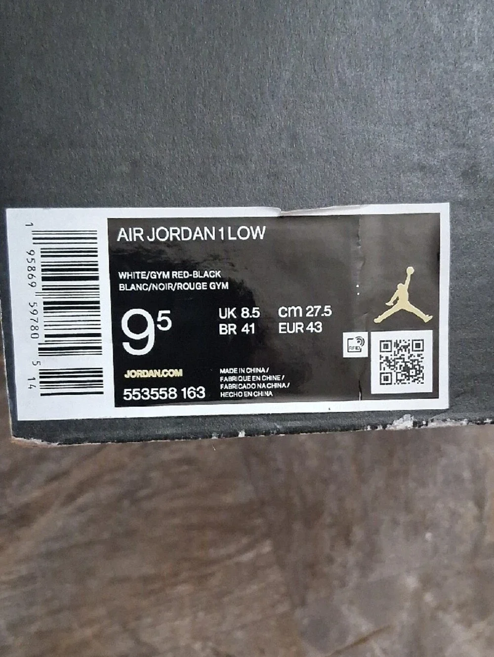 Jordan White and Gym Red Low Sneakers